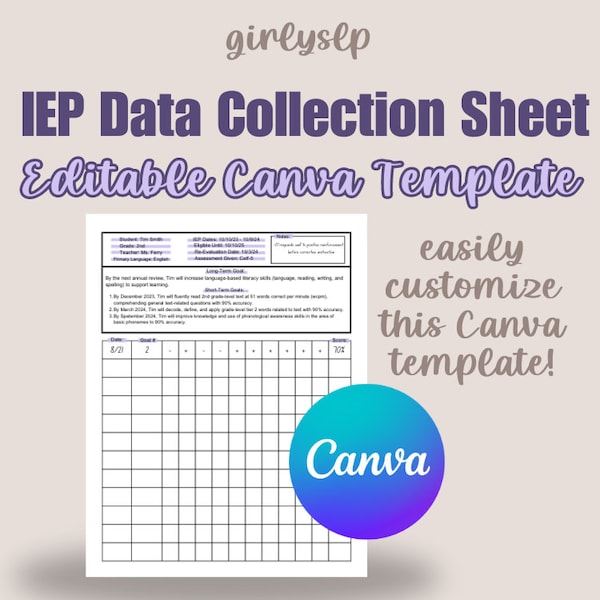 Slp Data Collection Sheet - Etsy