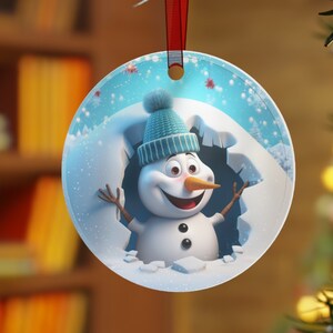 3D Snowman Christmas Ornament, Cute Christmas Gift, Christmas Round Ornament, Break through Snowman Ornament, Metal Ornament, Frosty