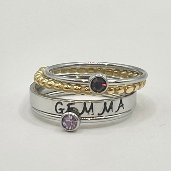 Ring set gift for mom Stackable rings Personalized Name Rings Christmas Gifts for Mom Mom Rings Children Names Jewelry