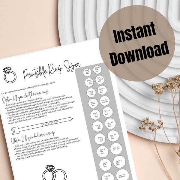 Printable Ring Sizer Ring Size Chart Measure Ring Size Sizing Guide Chart Ring Size Chart Printable Measure Ring Size Home