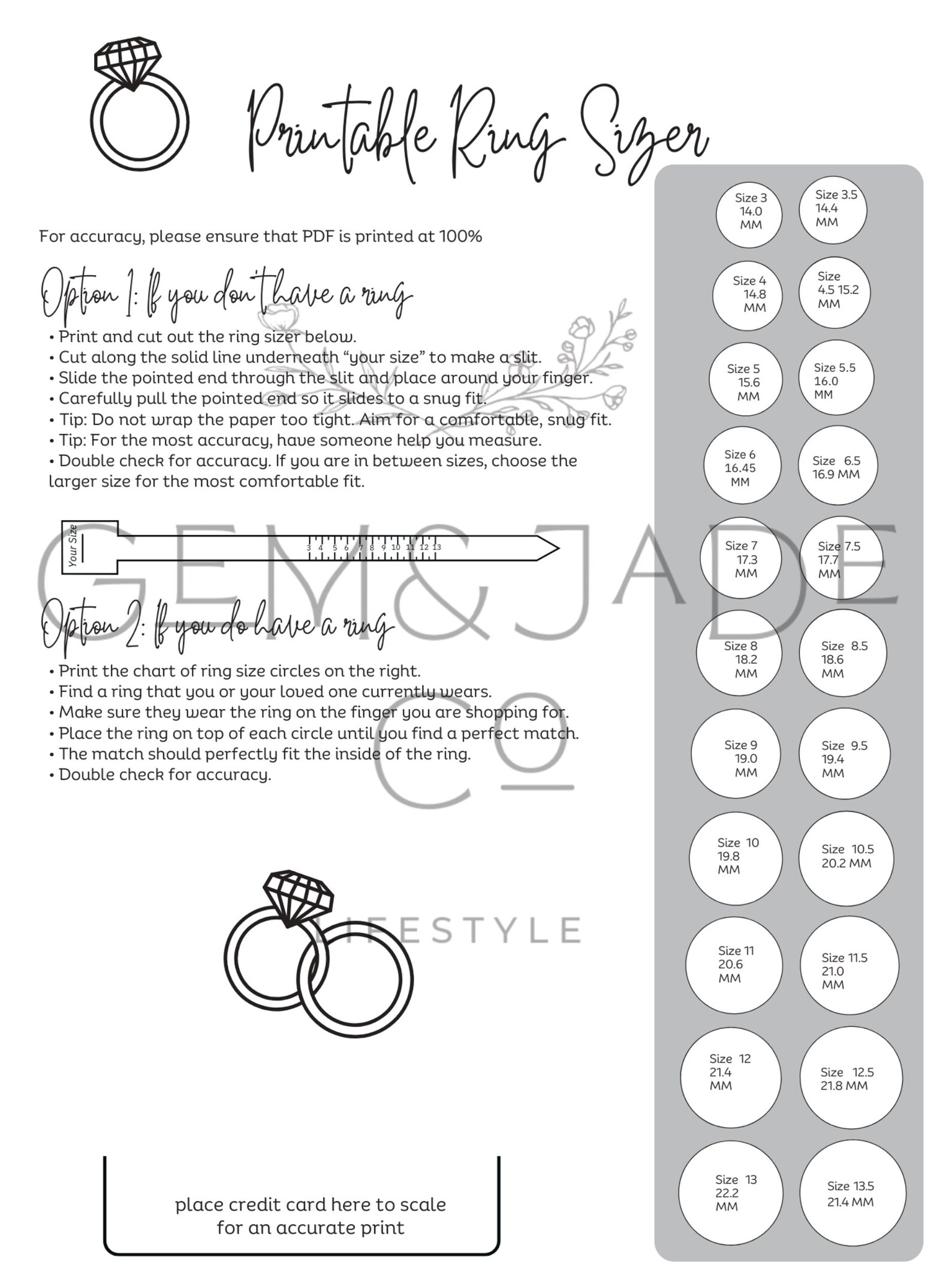 Find My Ring Size Guide Instant Download Sizing Tool Printable Ring Sizing Tool Print at Home
