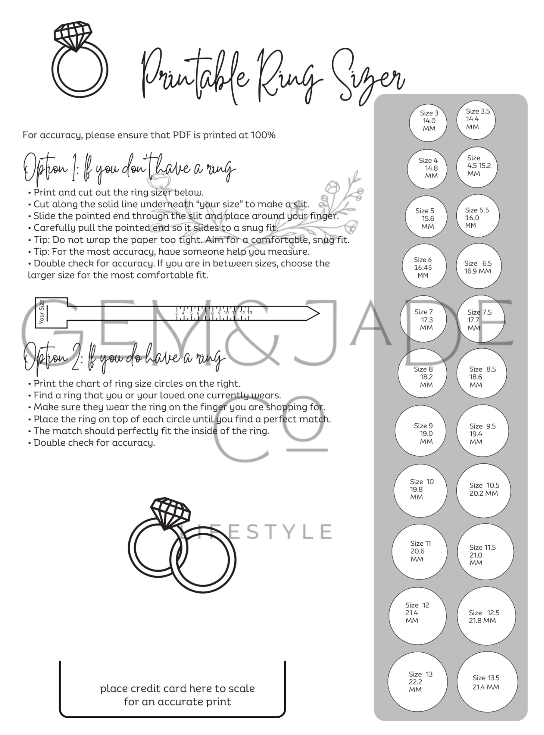 Find My Ring Size Guide Instant Download Sizing Tool Printable Ring