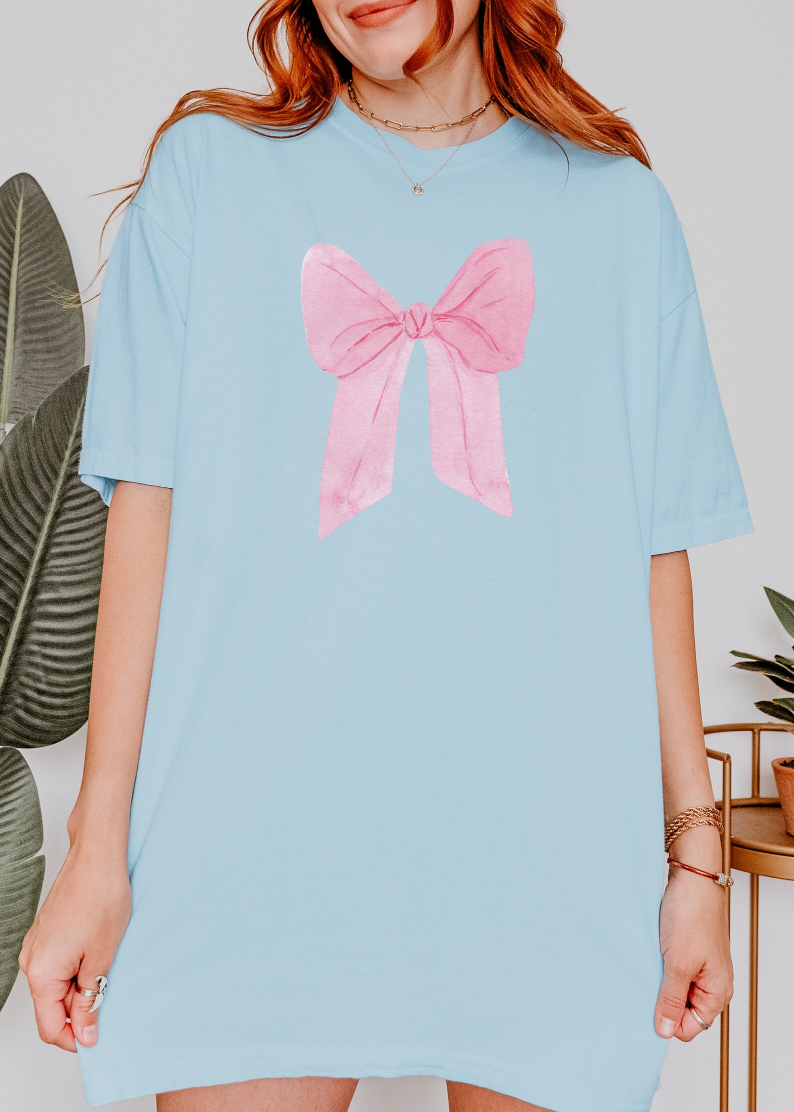 Pink Shirt with Navy Velvet Bows
