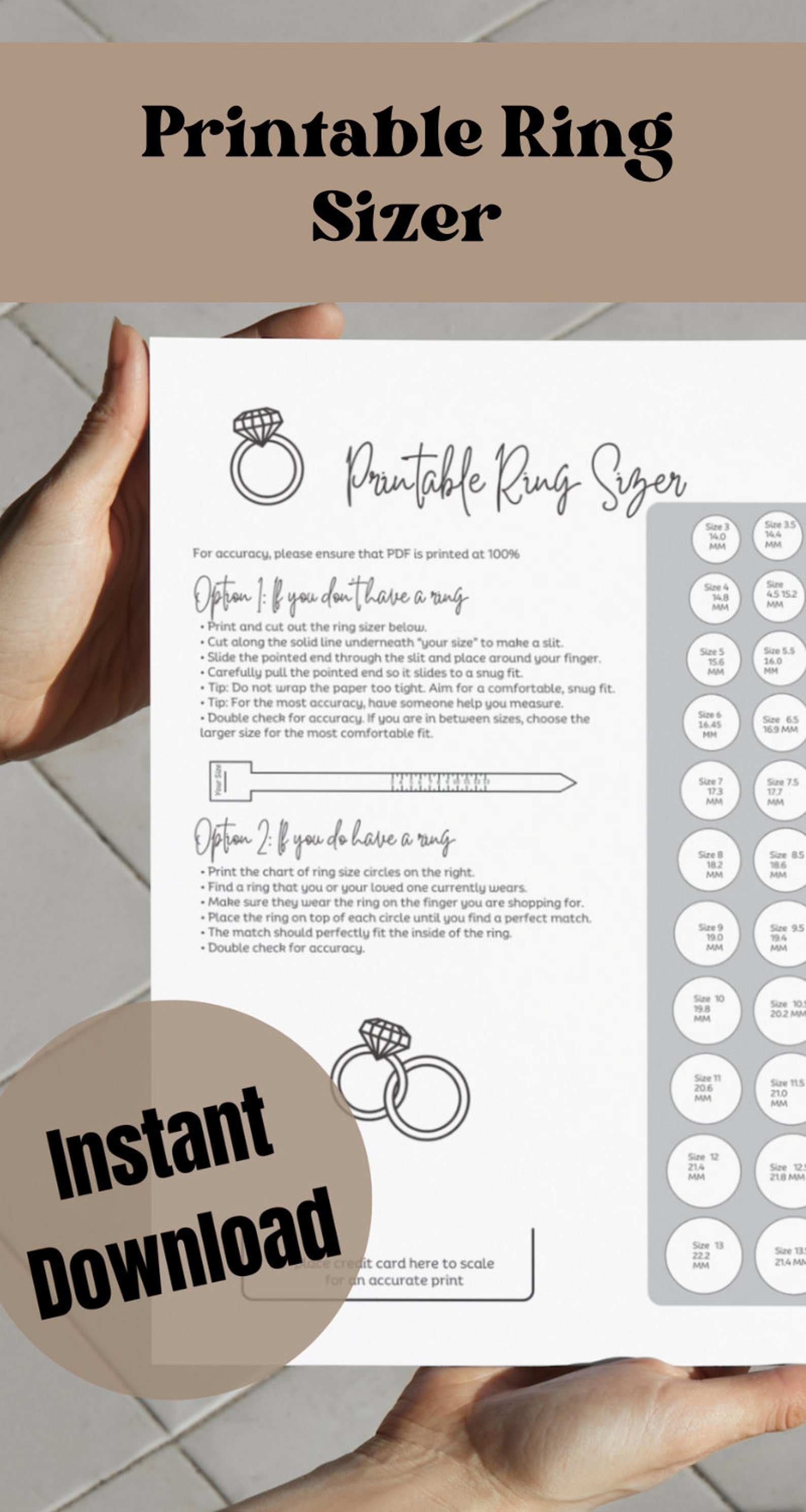 Find My Ring Size Guide Instant Download Sizing Tool Printable Ring Sizing Tool Print at Home