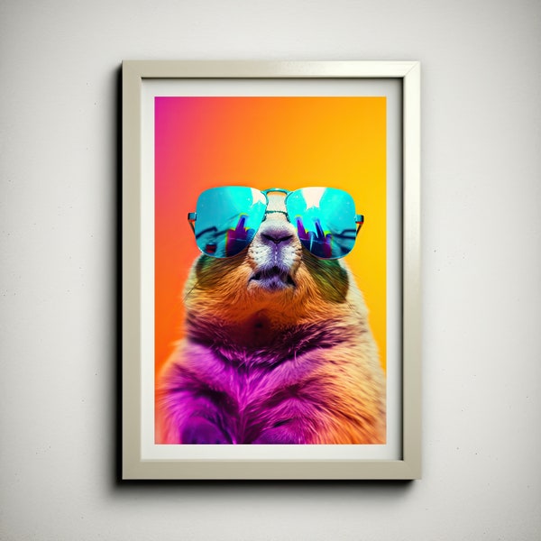 Psychedelic Prairie Dog Poster, Trippy Prairie Dog with Sunglasses, Colorful Prairie Dog Wall Art