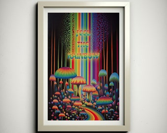 Feel the Rainbow Mushrooms Poster | Bright Colorful Mushroom Art Print | Psychedelic Mushroom Wall Art