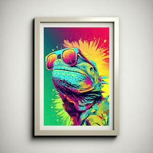 Psychedelic Iguana Poster, Colorful Iguana with Sunglasses, Cool Iguana Wall Art
