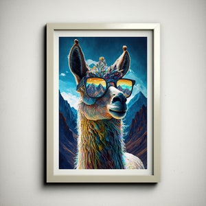 Groovy Llama Poster, Cool Llama Wearing Sunglasses, Colorful Llama Wall Art