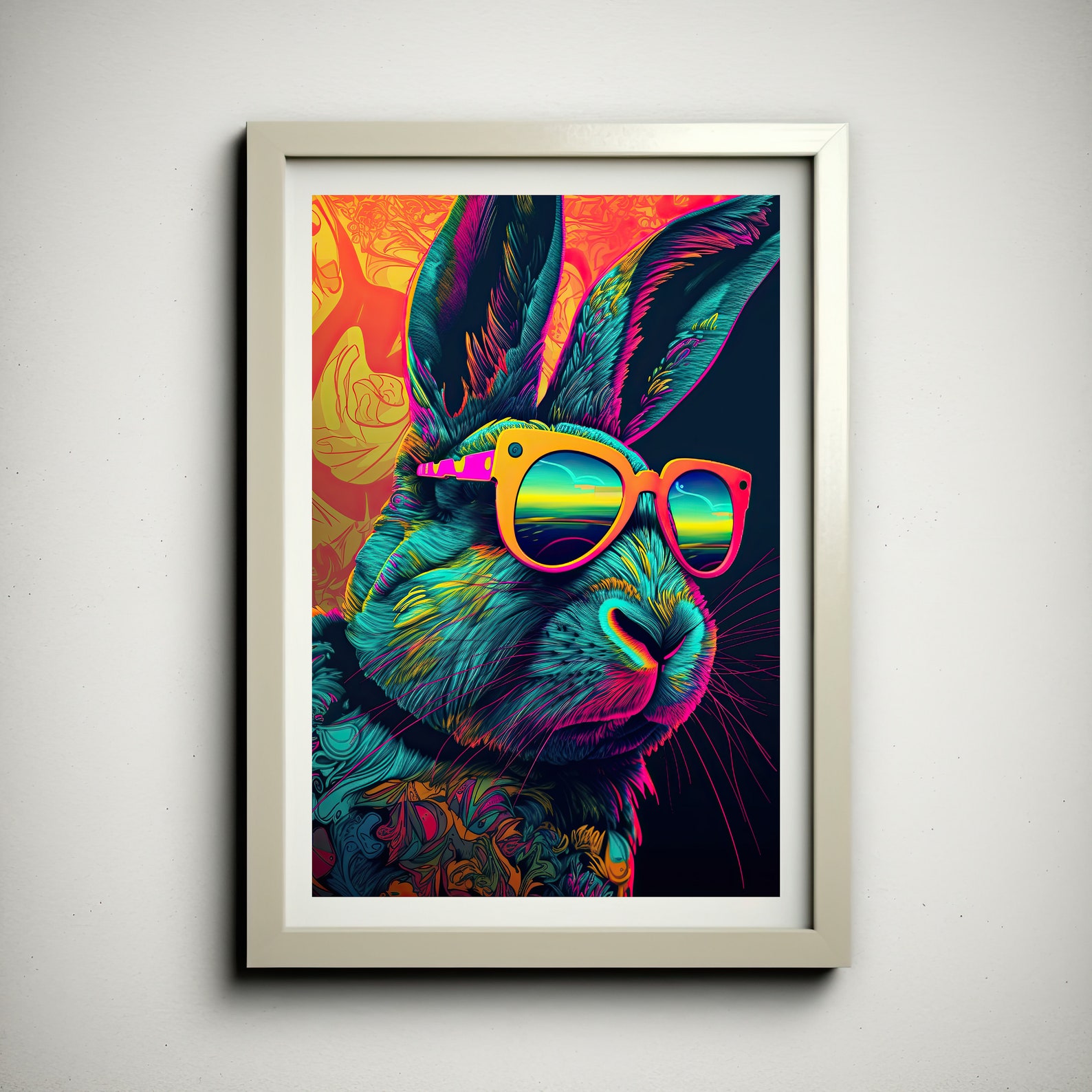 Cool Rabbit Poster Psychedelic Rabbit Poster, Cool Rabbit Wearing Sunglasses, Colorful ...