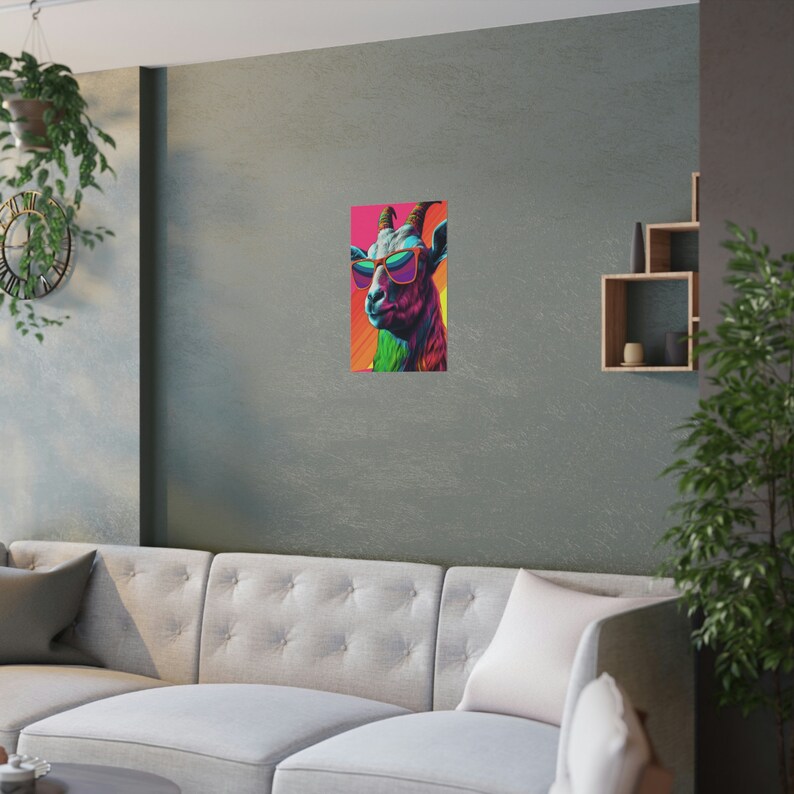 Psychedelic Goat Poster, Cool Goat Wearing Sunglasses, Bright Colorful