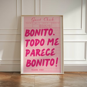 Todo Me Parece Bonito digitale print | Roze gastencheque | Latina muurdecoratie | Spaanse Citaten | Latina-cadeau-ideeën | Trendy inspirerende kunst