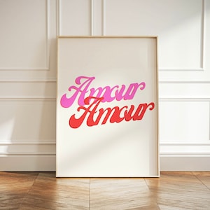 Typography AMOUR Digital Print | Minimalistic Design | Red & Pink Contrast Modern Word Art | Retro Word Art Gift | Printable Bedroom Art
