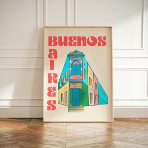 Funky Buenos Aires Digital Print | Retro Illustration Minimalism | Argentina Travel Gift Ideas | Digital Print Gifts | Funky Travel Art