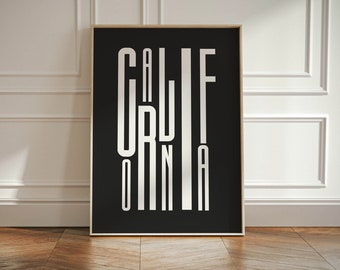 Funky California Typography Digital Print | Modern Minimalism Vibes | California Gift Ideas | Digital Print Gifts | Black & White Art