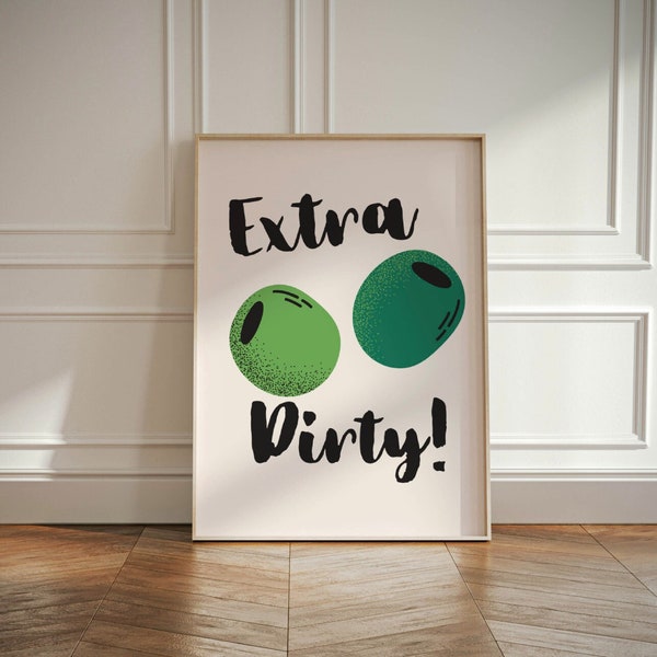 Extra Dirty Olives Digital Prints for the Home Office | Minimalist Vintage Barcart Poster | Martini Cocktail | Aesthetic Art Gifts |