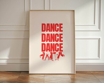 Dance Typography Print: Red Minimalist Wall Decor (Digital Download)