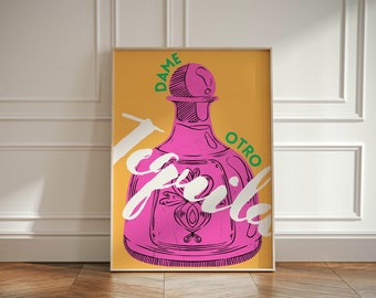 Vintage Dame Otro Tequila Digital Print | Retro Colorful Ad Poster | Spanish Wall Decor Gifts | Barcart Happy Hour Print | Housewarming Gift