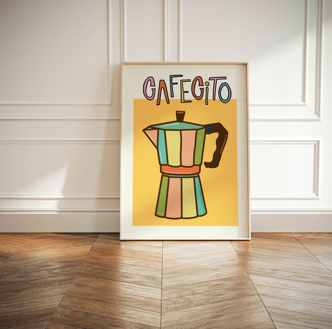 Cafecito Colorful Coffee Pot Digital Prints for the Home Etsy