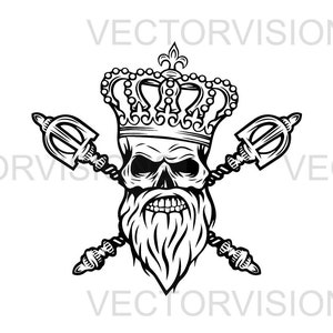 Skull King Svg, Skull with beard svg, skull with crown svg, skull svg, Vector Cut file for Cricut,Silhouette,Pdf Png Eps Dxf, Decal,Stencil