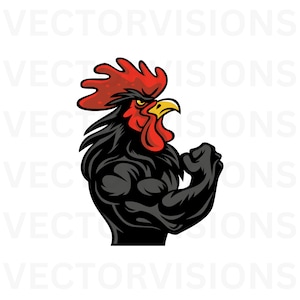 Muscle Rooster Clipart, Muscular Rooster Clipart, Gym Logos, Gym Ideas, Rooster Working Out, Rooster Flexing, Rooster with big arms, Gym