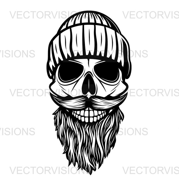 Skull with beard svg, skull with beanie svg, skull svg, Vector Cut file for Cricut,Silhouette,Pdf Png Eps Dxf, Decal,Stencil