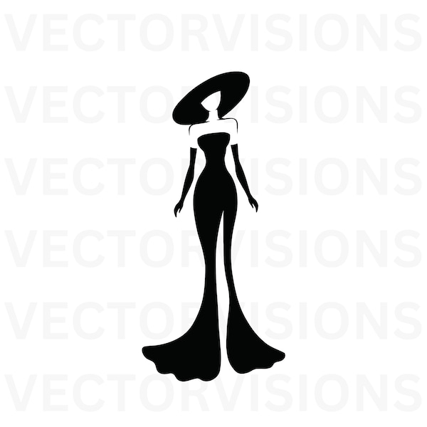 Lady In dress Svg, Lady in dress Cricut, Classic Lady Svg, Lady With Hat Svg, Vector Cut file for Cricut,Pdf Png Eps Dxf, Decal,Stencil