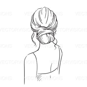 女の子の背中 SVG、髪 SVG、女の子 SVG、線画 SVG、Cricut 用ベクター カット ファイル、シルエット、Pdf PNG EPS DXF、デカール、ステッカー、ビニール、ステンシル。