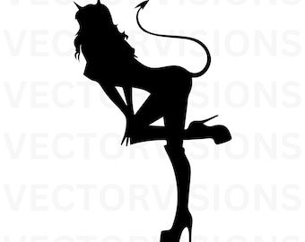 Devil girls svg, girl silhouette svg, sexy devil svg, girl with horn svg, devil svg, Vector Cut file for Cricut,Pdf Png Eps Dxf, Decal