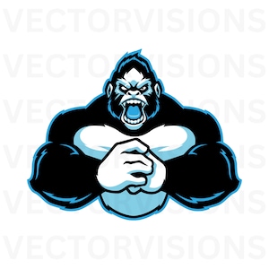 Imágenes prediseñadas de gorila salvaje, gorila salvaje, gorila agresivo, ideas de gimnasio, logotipos de gimnasio, ideas de negocios, animal salvaje, gorila musculoso, gorila muscular