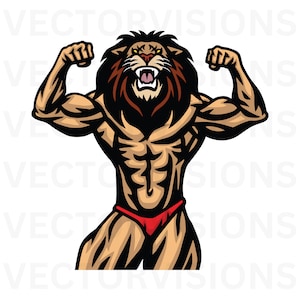 Muscular Lion Clipart, Lion Flexing Clipart, Gym ideas, Gym Logos, Muscle Lion, Lion with Muscle, Lion Working out, Flexing Lion, Gym