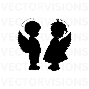 Anioły SVG, Kids Angels SVG, maluchy Angels SVG, Baby Angels, Memorial SVG, plik Vector Cut dla Cricut, PDF PNG Eps DXF, kalkomania, szablon zdjęcie 1