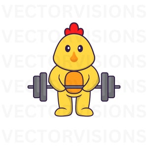 Imágenes Prediseñadas de pollito musculoso, imágenes prediseñadas de pollo muscular, imágenes prediseñadas de levantamiento de animales, imágenes prediseñadas de gimnasio, pollito con músculo, ejercicio de pollo, ideas de gimnasio, gimnasio