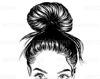 Messy Hair Bun Svg, Hair Svg, Hair Png, Hair Bun Svg, Vector Cut file for Cricut,Silhouette, Pdf Png Eps Dxf, Decal, Sticker, Vinyl,Stencil.