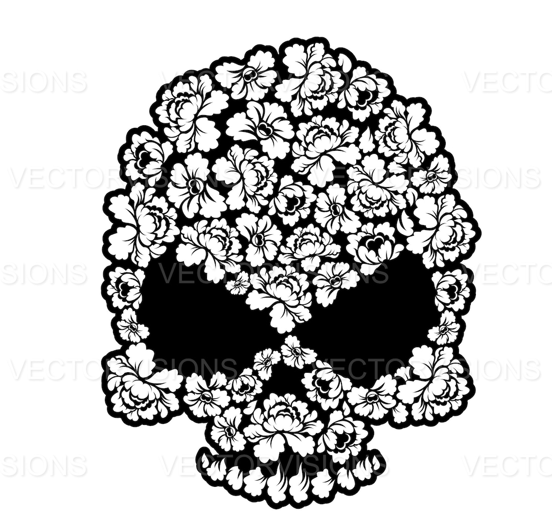 Floral Skulls Svg,skull Covered in Flowers Svg,skull Head Svg,vector ...