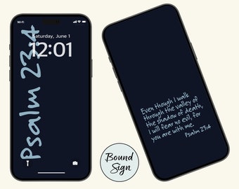 Juego de fondos de pantalla para teléfono con verso bíblico alentador - Salmo 23: 4 - Diseños de pantalla de bloqueo y pantalla de inicio para iPhone y Android