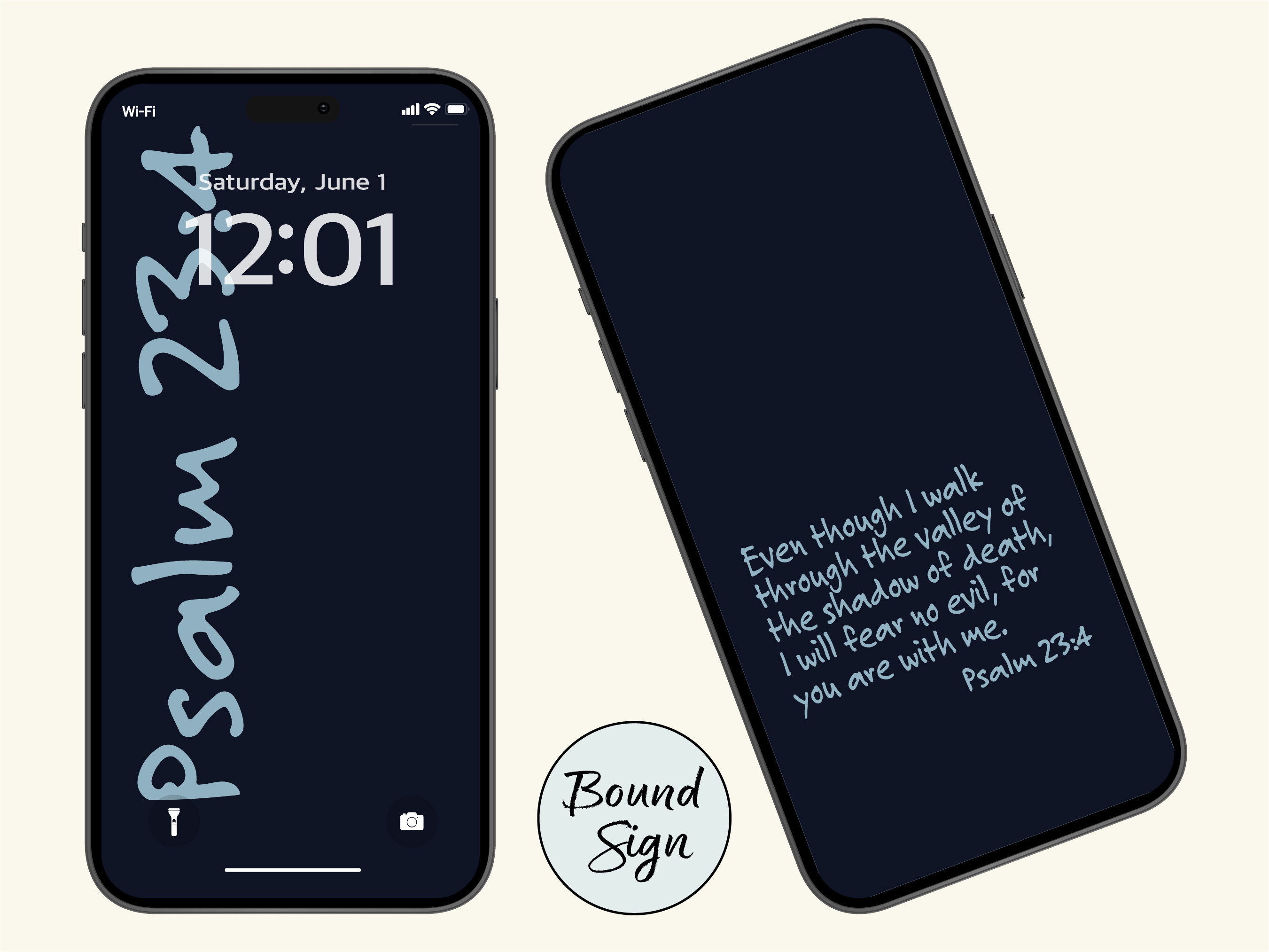 Encouraging Bible Verse Phone Wallpaper Set - Psalm 23:4 - Lock Screen & Home Screen Designs for iPhone and Android