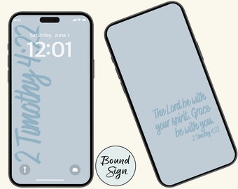 Juego de papel tapiz para teléfono con versículo bíblico alentador - 2 Timoteo 4:22 - Pantalla de bloqueo y diseños de pantalla de inicio para iPhone y Android