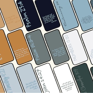 May include: A collection of phone wallpapers featuring bible verses. The wallpapers are in a variety of colours, including blue, brown, and grey. The verses are written in a white font. The text includes verses such as "Psalm 23:4", "2 Timothy 1:7", "Psalm 56:3-4", "Deuteronomy 31:6", "Numbers 13:20", "Ephesians 6:10", "John 14:27", "1 Chronicles 15:7", and "Bound Sign".