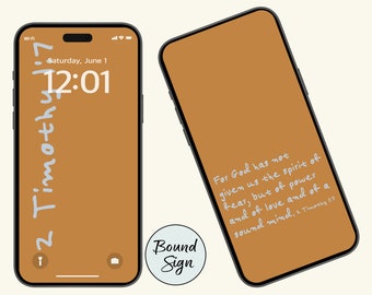 Encouraging Bible Verse Phone Wallpaper Set - 2 Timothy 1:7 - Lock Screen & Home Screen Designs for iPhone and Android