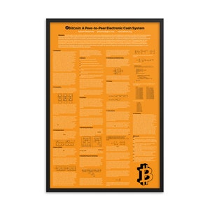 Bitcoin Whitepaper ORANGE Framed Poster (24&quot; x 36&quot;)