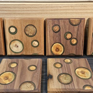 Set of 8 Walnut and Epoxy Coasters