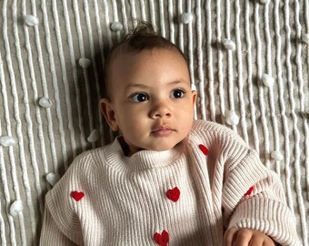 Hand Embroidered Love Heart/Tulip/Strawberry Baby & Toddler Jumper - Birthday, Christmas, Baby Shower Gift