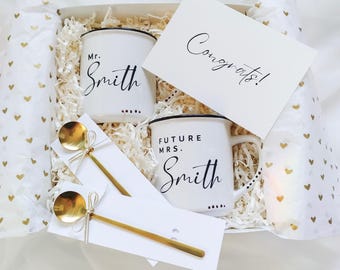 Engagement Gift For Newly Engaged Couple, Personalized Mug For Future Bride, Mr and Mrs Wedding Gift Box, Couples Bridal Shower Gifts