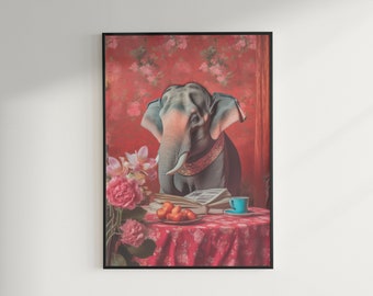 Retrato de pájaro vintage, decoración maximalista, impresión de arte de pared cambiante, descarga imprimible de píxeles eclécticos