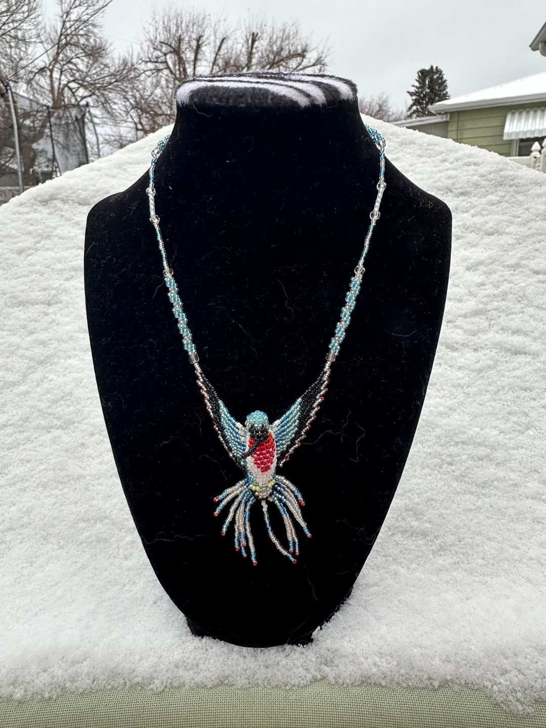 Handmade Beaded Hummingbird Necklace Made Out of Rocaille Seed Etsy