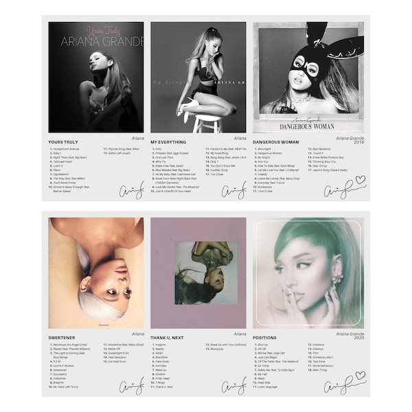 Ariana Grande Set of 6 Digital Download Prints - The Full Discography Collection