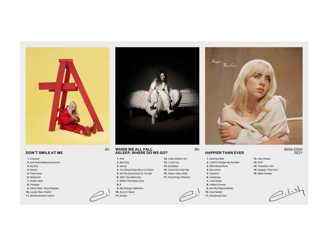 Billie Eilish Set of 3 Digital Download Prints the Full Discography
