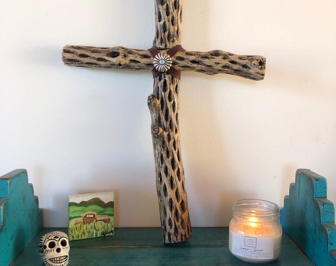 18” Large Cholla Cactus Wood Cross /santa Fe Desert Rustic Religious ...