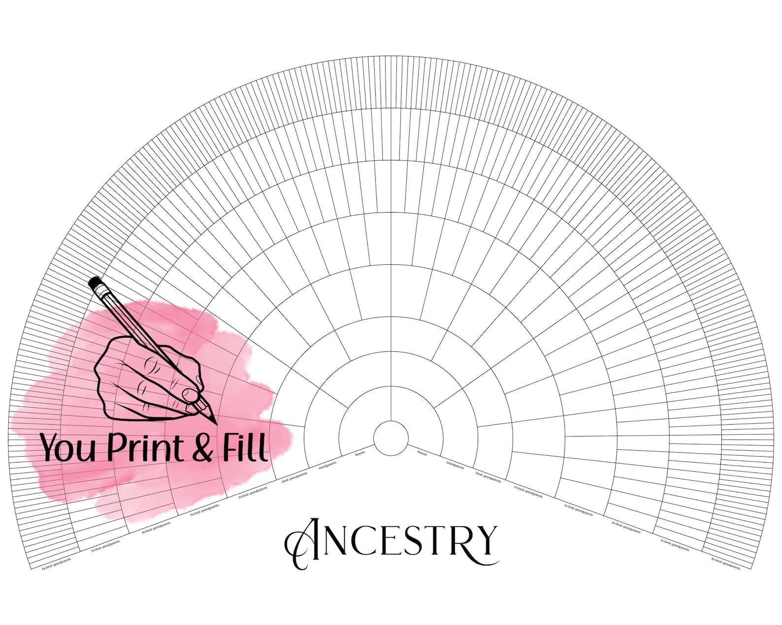 9 Generation Fan Chart, Print &amp; Fill, Digital Printable Fan Chart ...