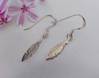 Minimalist 925 Sterling Silver Feather Earrings
